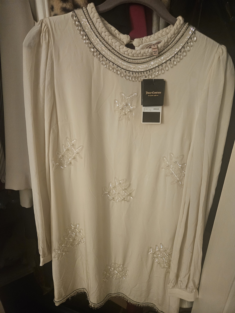 Juicy Couture $398 "Angel" Allover Embellished 100% Silk Dress  Size 2